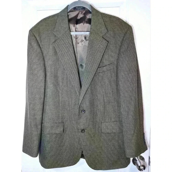 Oscar de la Renta Blazer Mens Wool Sport Coat Jacket Houndstooth Sz 42R - Picture 1 of 10